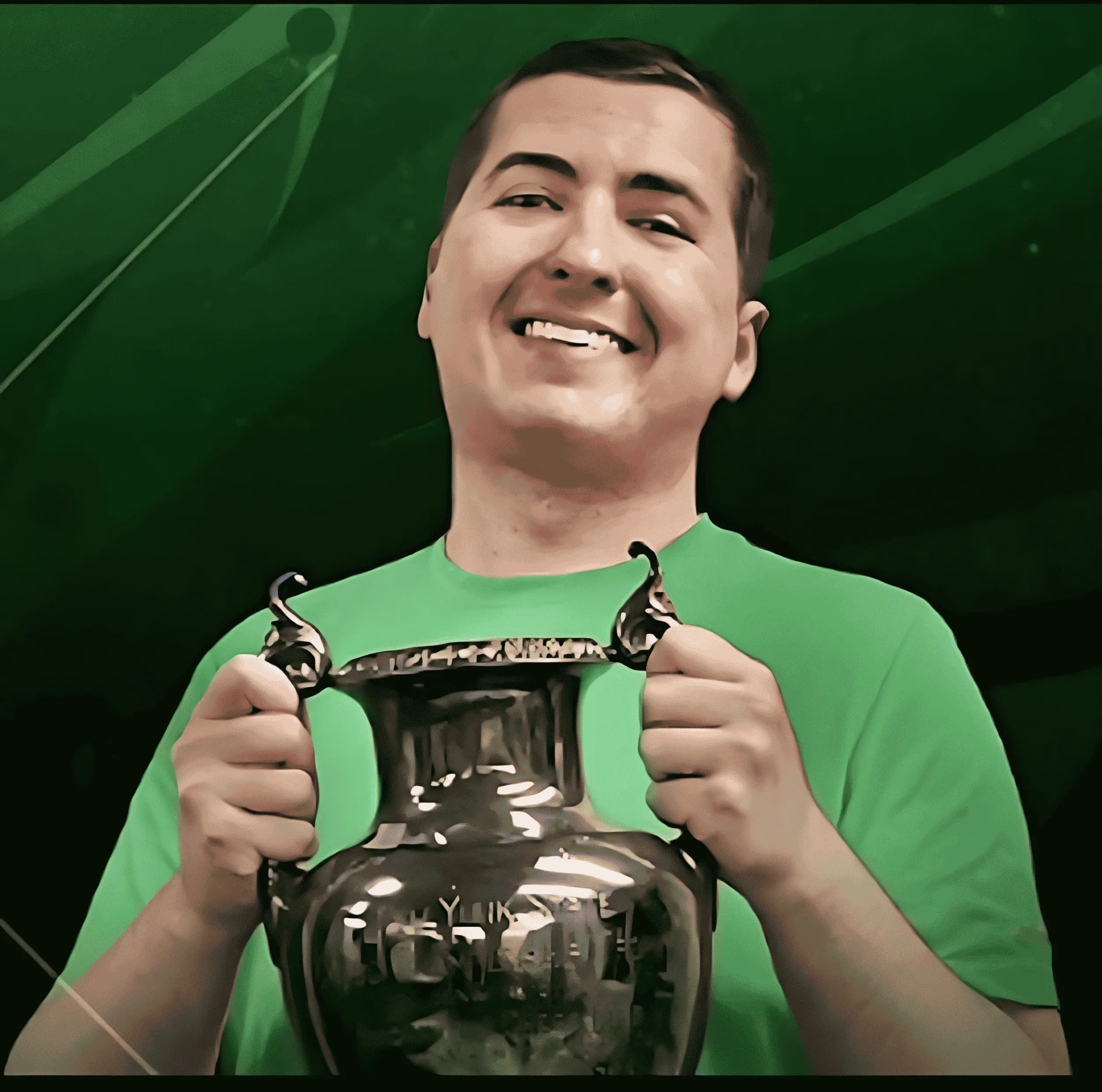 Metal Eagle Chess coach holding a chess championship trophy